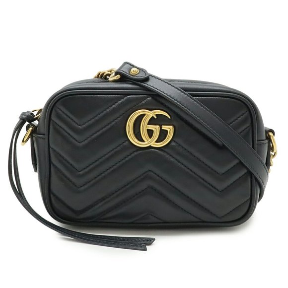GUCCI Black Leather GG Marmont Shoulder Bag - Picture 1 of 9